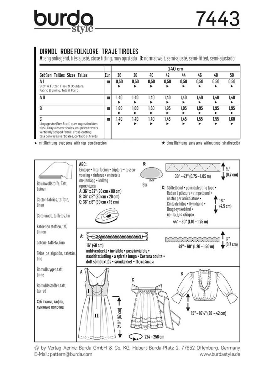 Burda Mnster B7443 Dirndl Dress Sewing