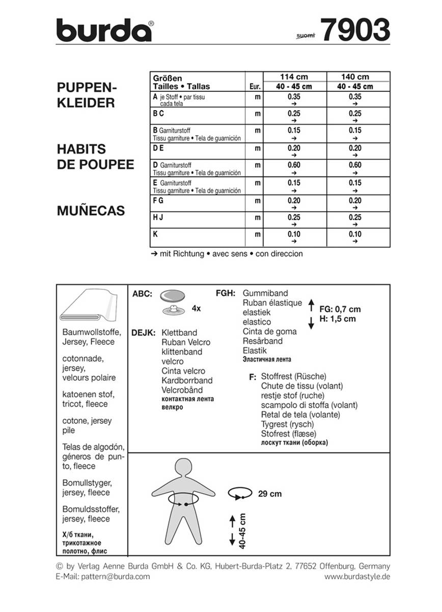 Burda Mnster B7903 Doll Clothes Sewing