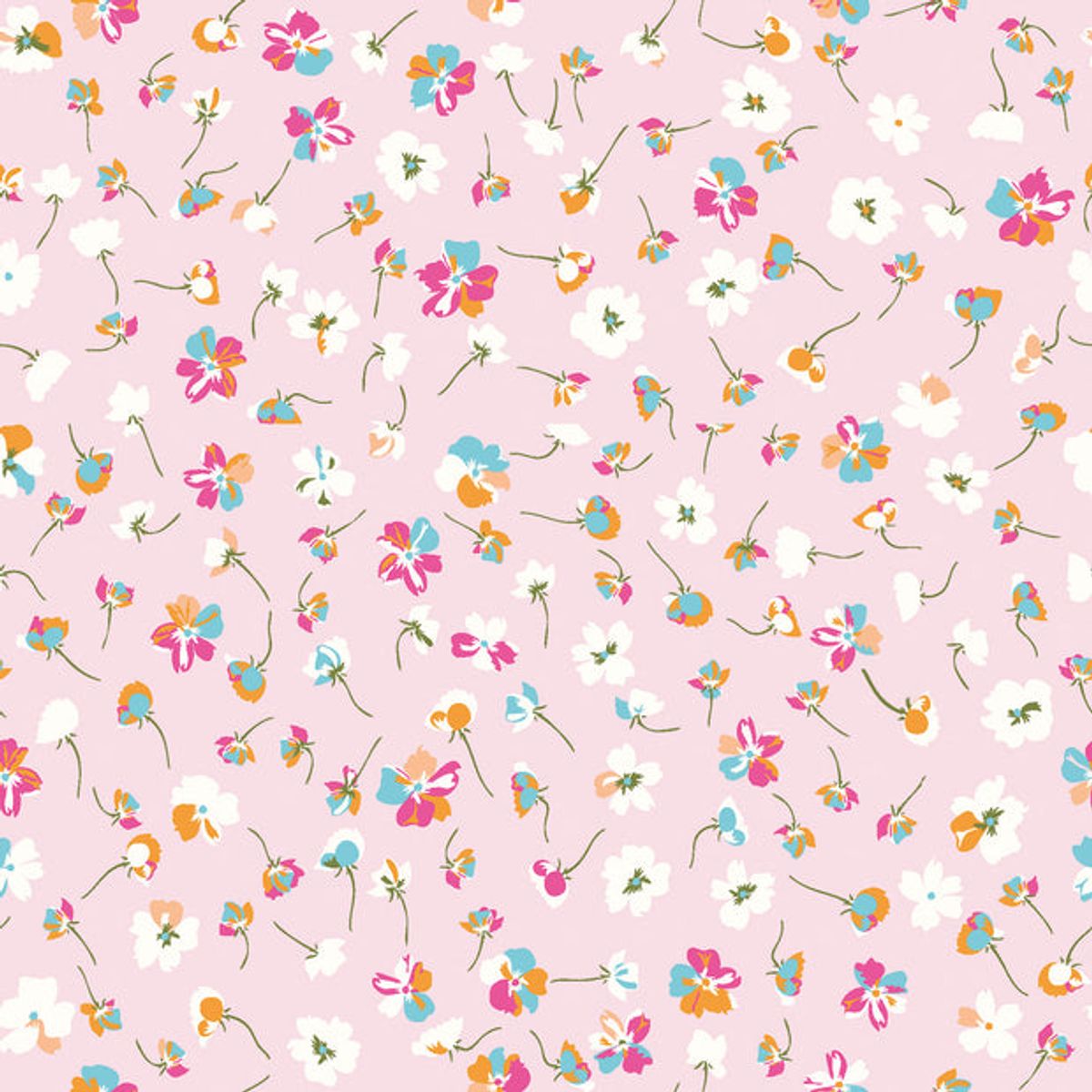 Bomullspoplin, printed flowers, light pink