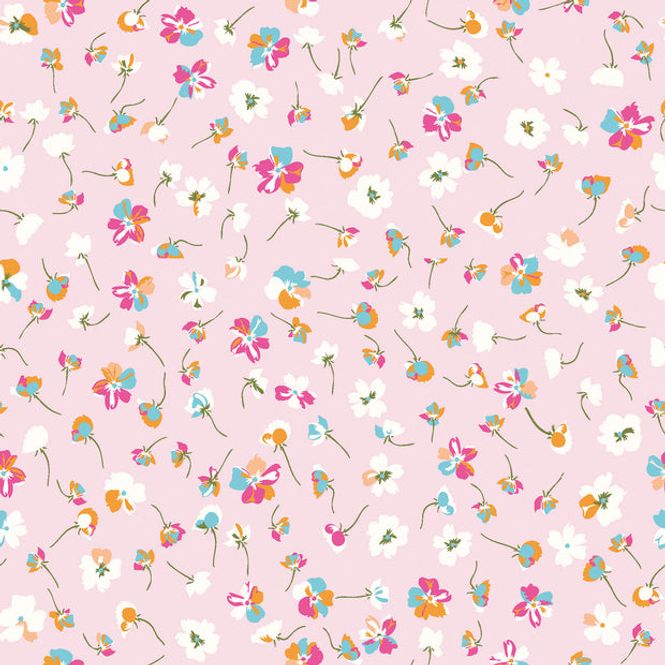 Hovedbilde Bomullspoplin, printed flowers, light pink