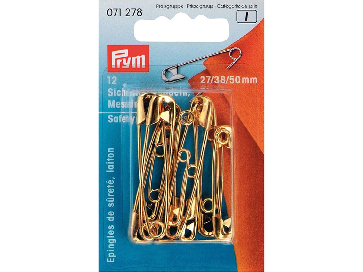 Prym12 stk sikkerhetsnåler, assortert str 27/38/50, Messing