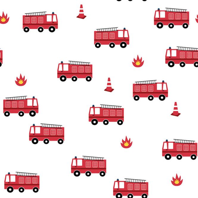 Hovedbilde Bomullspoplin, printed firetrucks, optical white